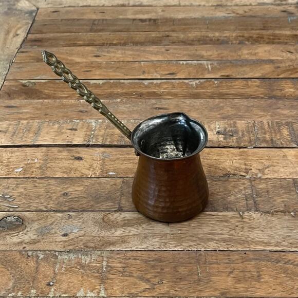 Unbranded Other - Vintage Hammered Copper Turkish Coffee Pot With Intricate Brass Handle